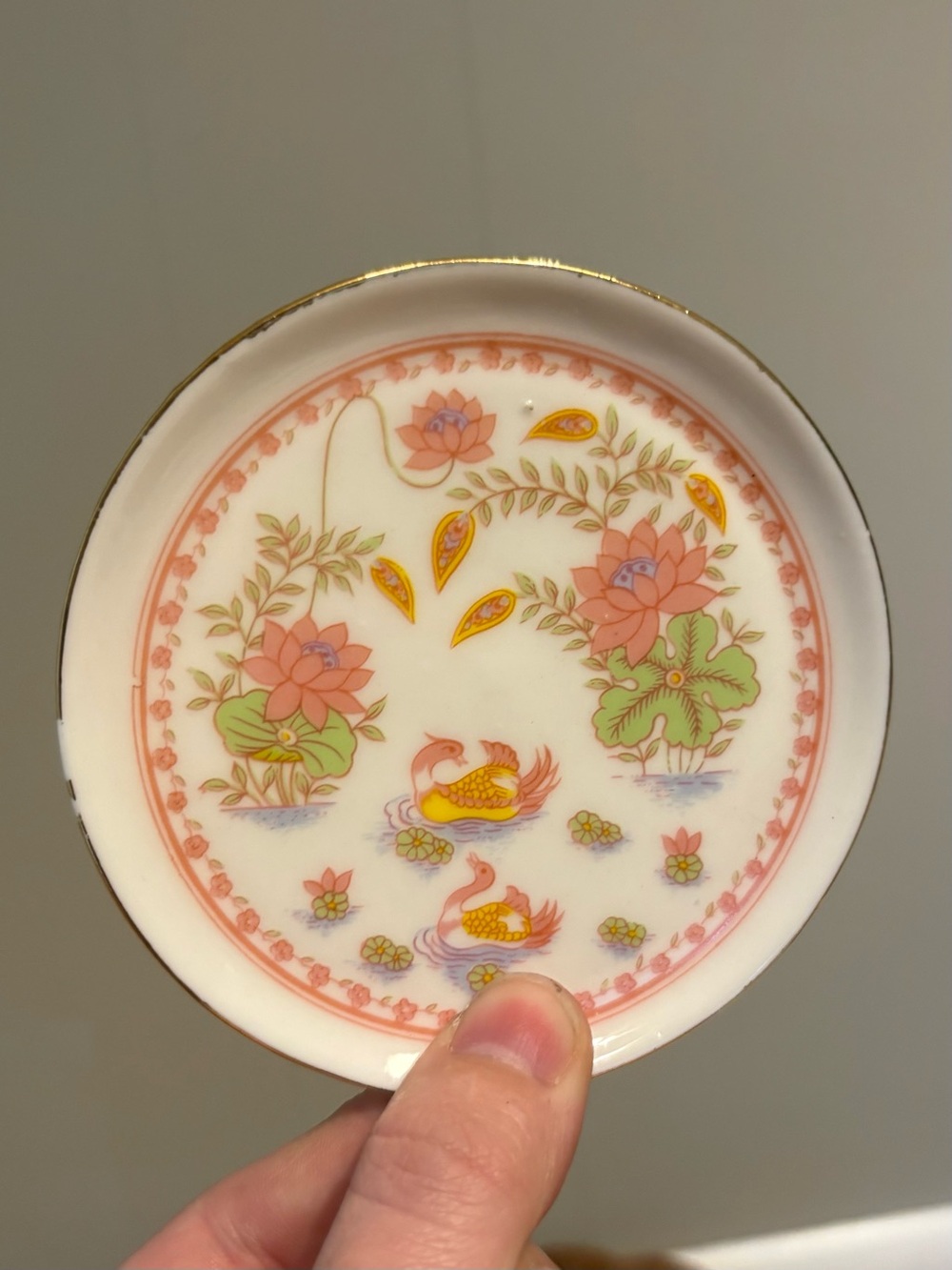 Butter Pat with Pink Lotus & Gold Accents